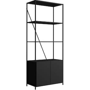 Estante Industrial em Aço com Porta Prateleira Preto 74x180cm MDP Armário Escritório Placa e Ponto