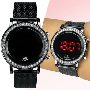Relógio feminino digital silicone aço inoxidável led ajustável social qualidade premium casual preto