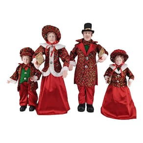 Familia Natalina Pai, Mãe E Filhos Vermelho/Verde Natal 65Cm