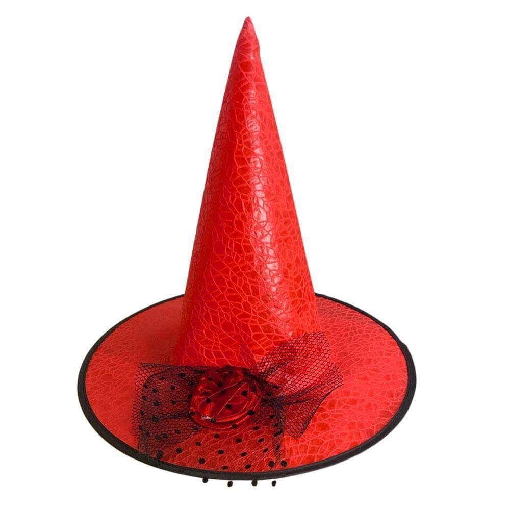 Chapéu De Bruxa Vermelho Com Renda/Flor Halloween Assustador