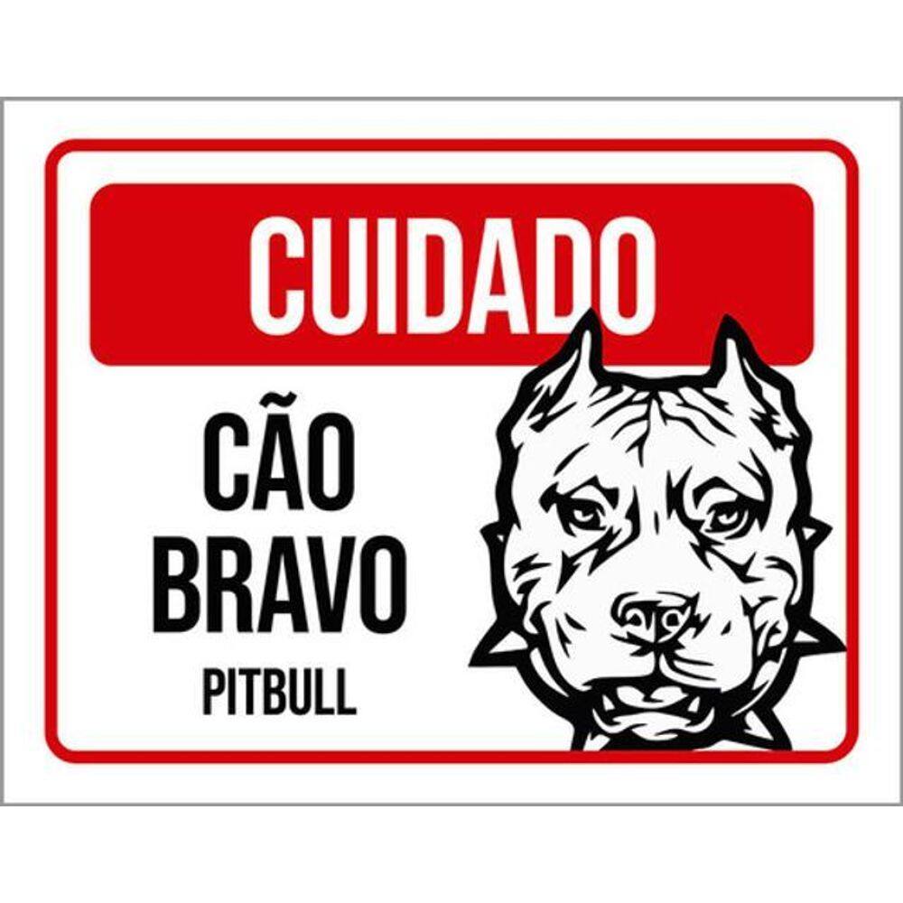 Kit 10 Placas Cuidado Cão Bravo Pitbull 36X46