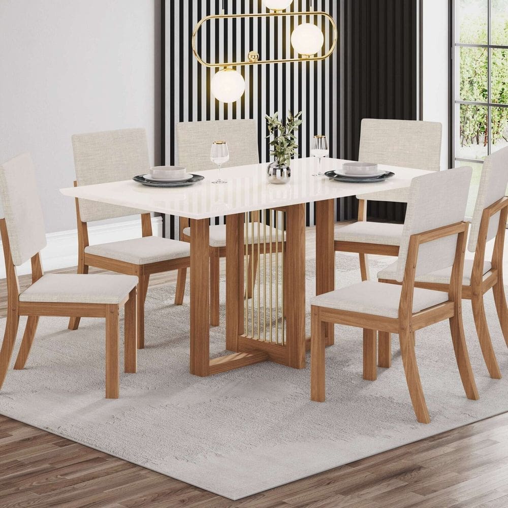 Conjunto Sala Jantar Canto Reto 6 Cadeiras Kelly Espresso Móveis Marrom/Off White