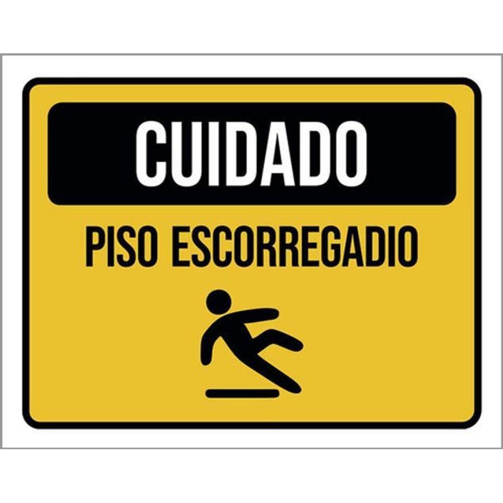 Kit 3 Placas Cuidado Piso Escorregadio Amarela Ícone 36X46