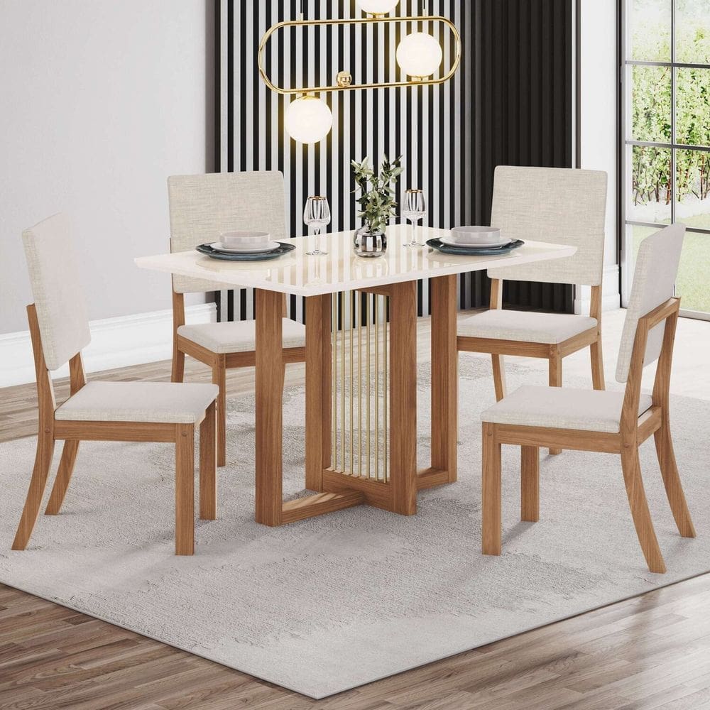 Conjunto Sala Jantar Canto Reto com Vidro 4 Cadeiras Kelly Espresso Móveis Marrom/Off White