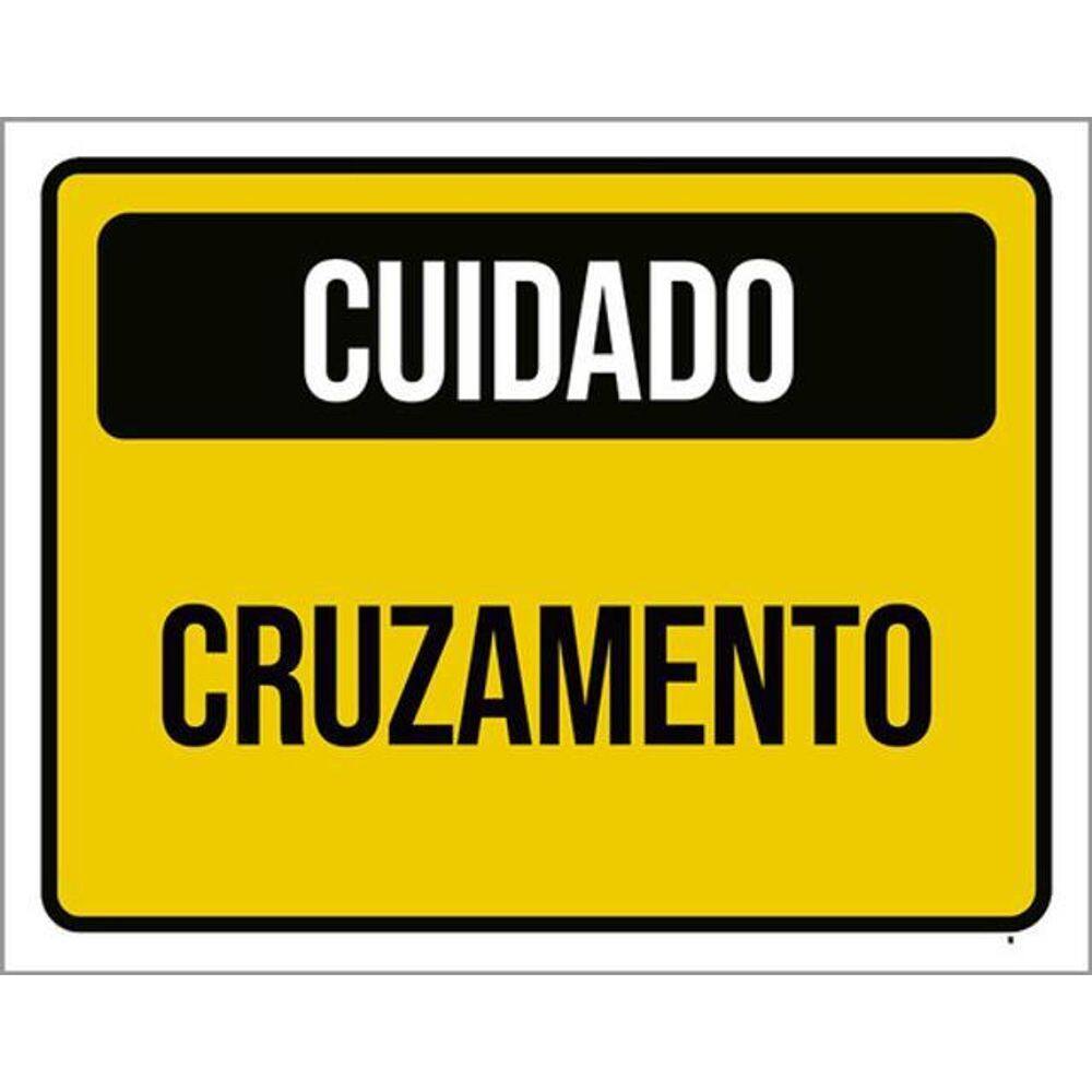Kit 3 Placas Cuidado Cruzamento Amarelo 36X46