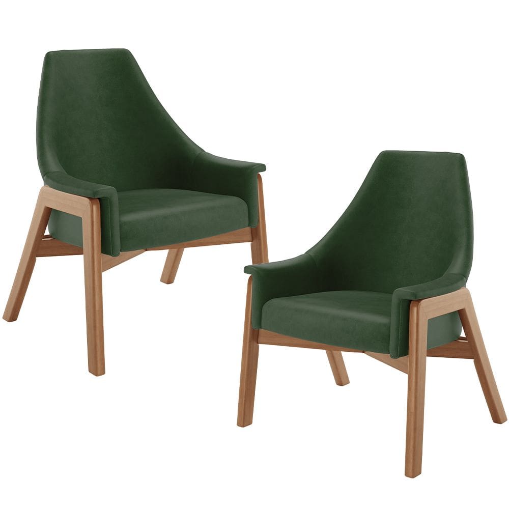 Kit 02 Poltronas Decorativa Para Sala de Estar Sakura L02 Couríssimo Verde Musgo - Lyam Decor