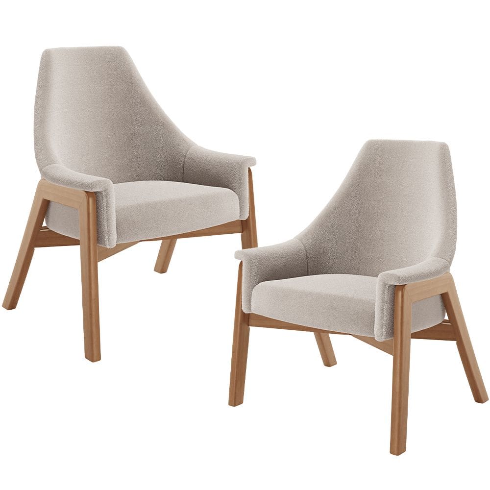Kit 02 Poltronas Decorativa Para Sala de Estar Sakura L02 Bouclê Creme - Lyam Decor