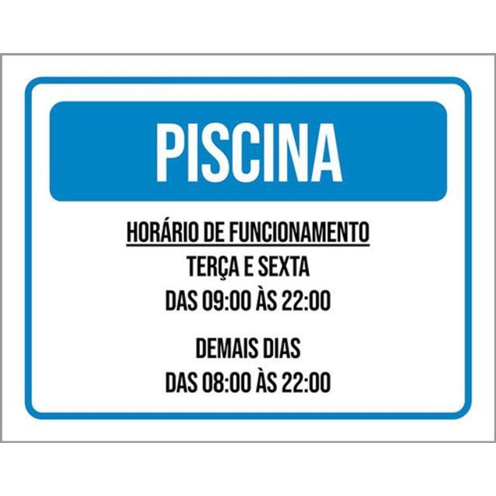 Kit 3 Placas Piscina Horários Funcionamento 36X46