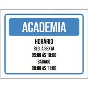 Kit 3 Placas Academia Horário Segunda Sexta Sábado 36X46