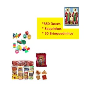 Kit 350 Doces + Saquinhos+ 50 Brinquedinhos Cosme E Damião