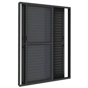 Porta Balcão 3 Folhas Veneziana 210x120 Preto Linha 25