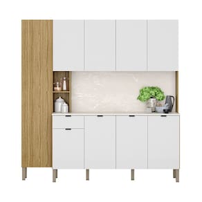 Armário de Cozinha Compacta 9 Portas e 1 Gaveta 200cm Milla Freijó/Artico - Pallazio
