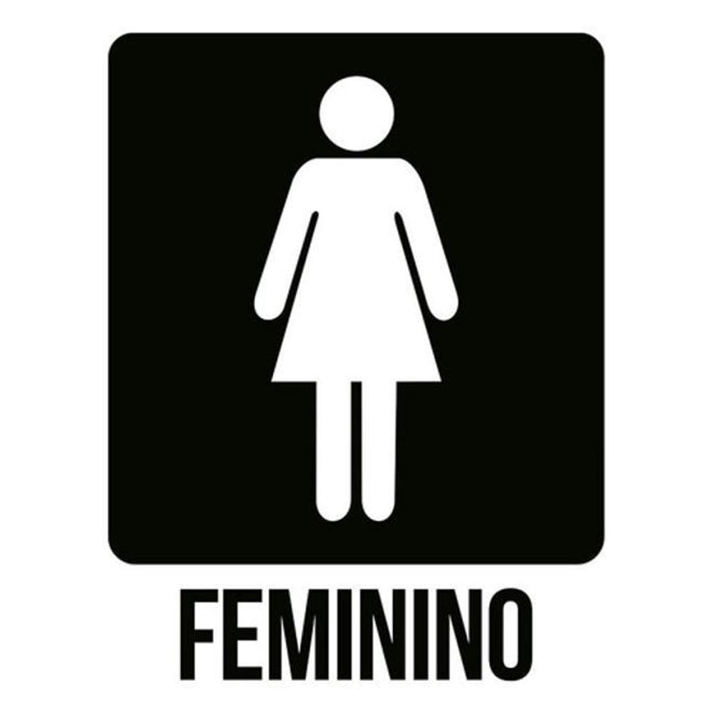 Placa Sinalização - Banheiro Feminino Preta Ícone 36X46