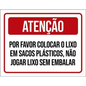 Kit 10 Placa Favor Colocar Lixo Sacos Plásticos 36X46