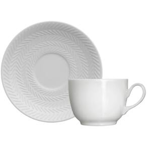 Xícara de Café com Pires Relevo 75ml em Porcelana Branca Chevron Germer