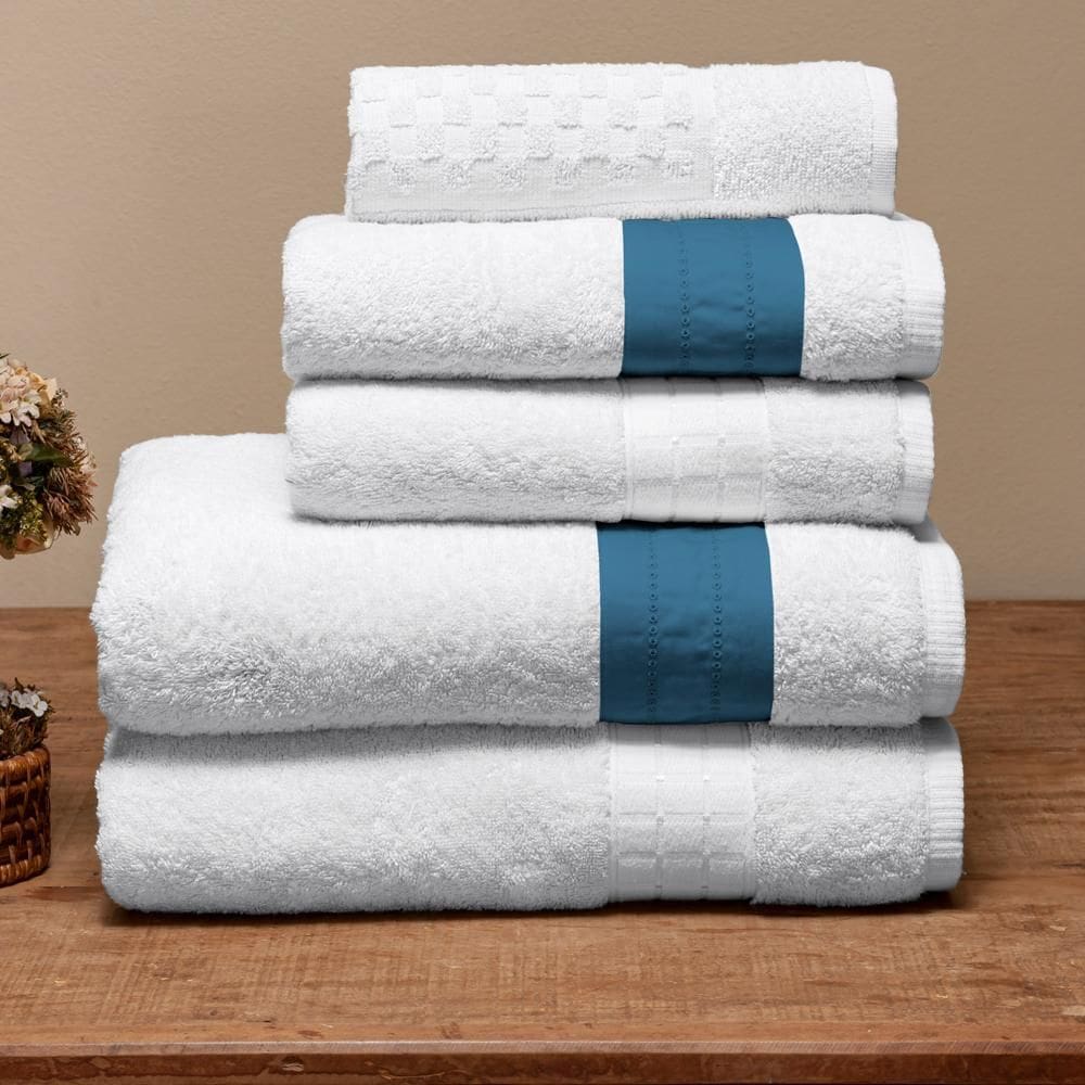 Jogo De Banho Pádua 5Pçs 100% Algodão Egípcio Branco/Azul