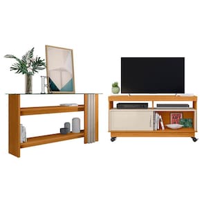 Rack Bancada Artur com Aparador Frizz Cinamomo Off White - Madetec