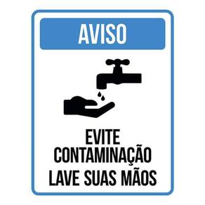 Kit 10 Placa Evite Contaminação Lave Suas Mãos Azul 36X46
