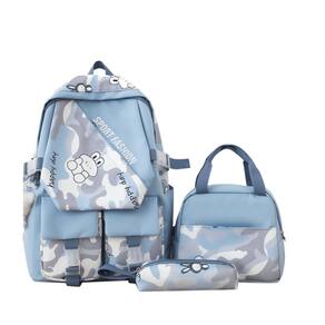 Conjunto de mochilas com estampa fofa para meninas com lancheira e estojo de lápis