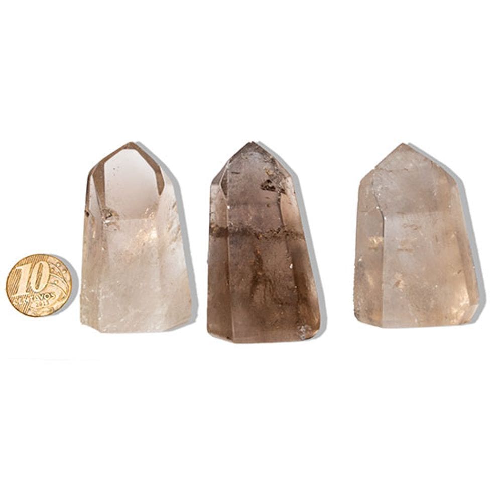 Kit 3 Mini Ponta Cristal Fumê Lapidado 50 a 70g Média 55mm