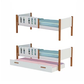 Kit 2 Camas Solteiro Ônix com 1 Cama Auxiliar - Branco/Caramelo - Divaloto Móveis