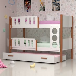 Beliche Infantil Solteiro Ônix com Cama Auxiliar - Branco Caramelo - Divaloto Móveis