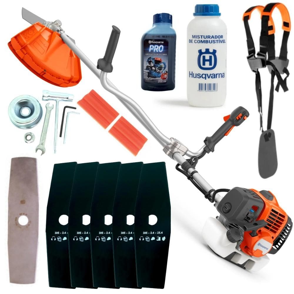 Roçadeira Husqvarna 331R Kit de Lâminas 2 Pontas e Óleo PRO