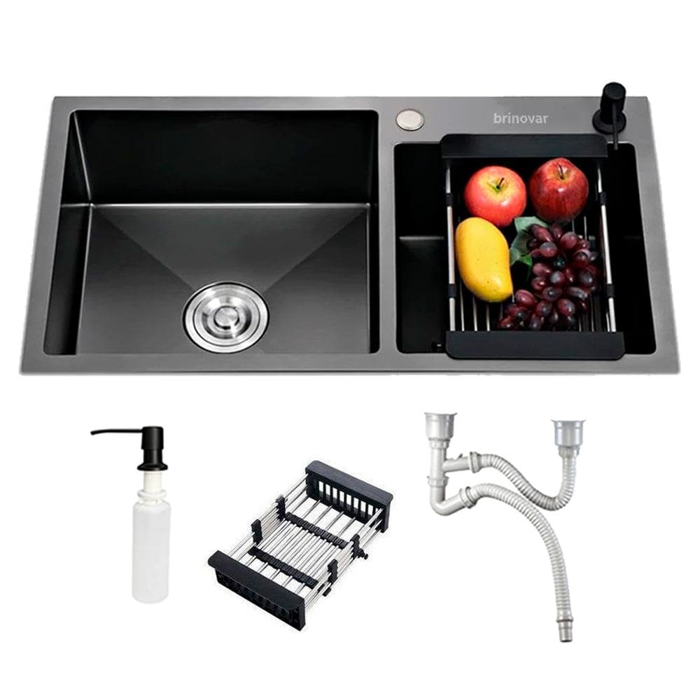 Cuba Pia Dupla Cozinha Gourmet Aço Inox Com Acessórios Preta Brinovar
