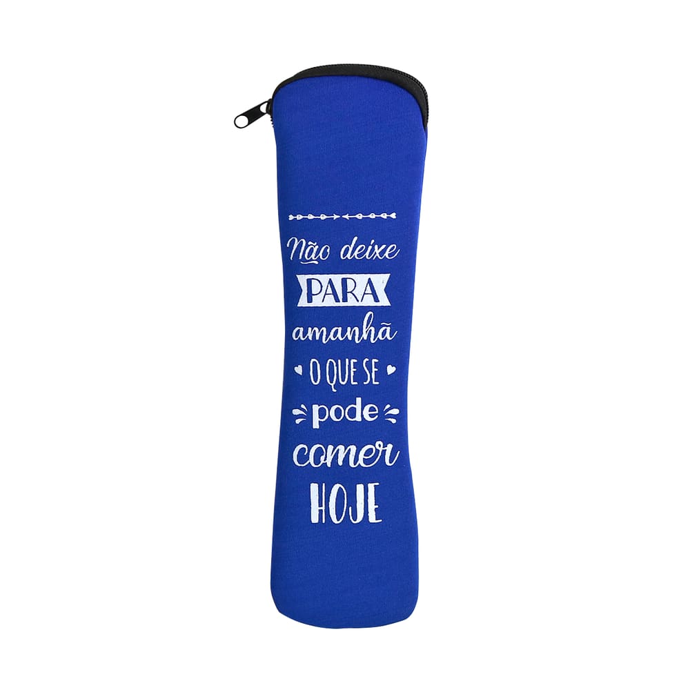 Porta Talher Estojo De Neoprene Com Frases E Zíper 24X6,5Cm