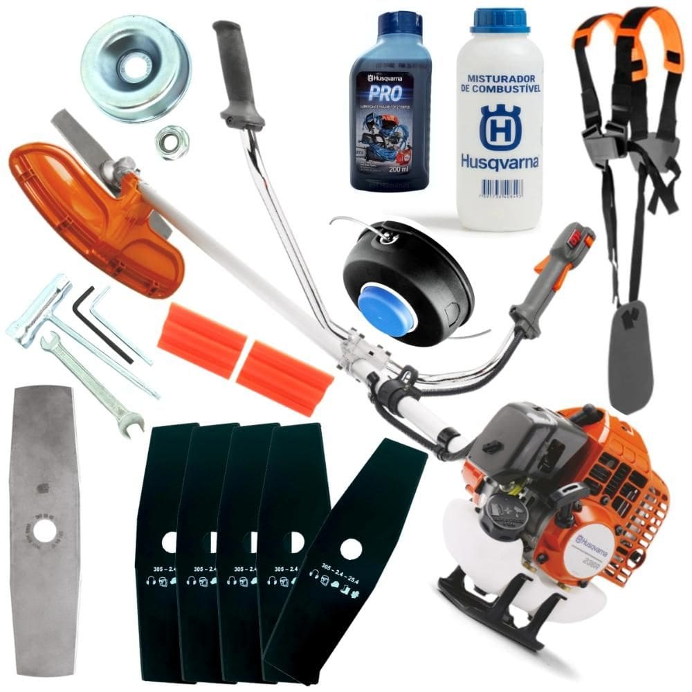Roçadeira Husqvarna 236R 1,6cv Kit de Lâminas 2 Pontas e Óleo PRO