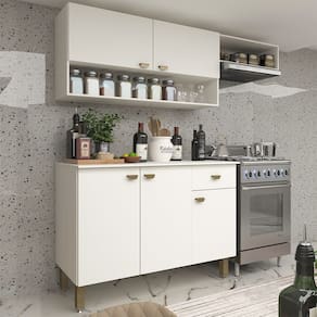 Armário de Cozinha Modulada Completa Compacta Balcão Madrid Branco 164 - RosaFor