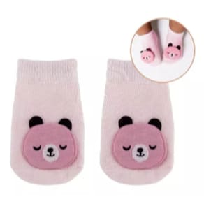 Buba Meia Antiderrapante Com Aplique Urso Rosa - P