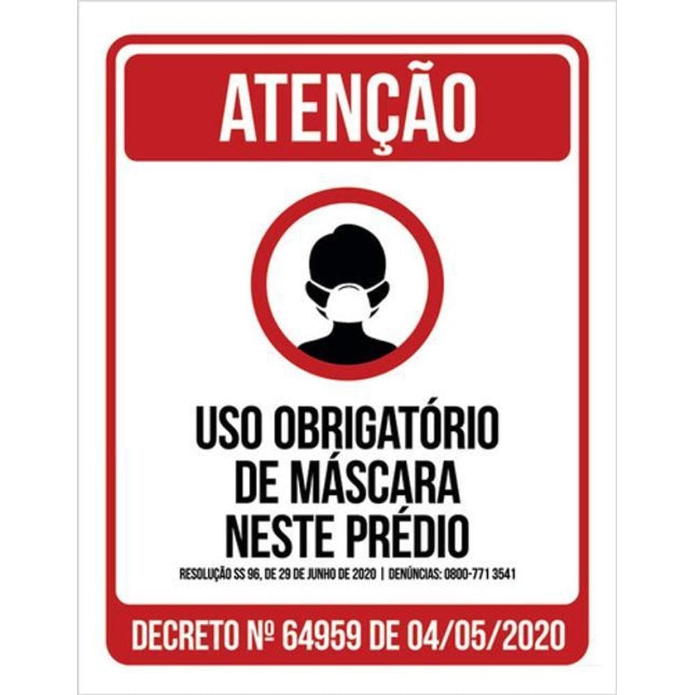 Kit 10 Placas Obrigatório Máscara Neste Prédio 36X46