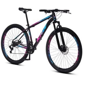 Bicicleta Aro 29 Krw Alumínio 24 Vel Freio A Disco X52 Cor:preto/rosa E Azul;tamanho Quadro:17 Preto/rosa E Azul