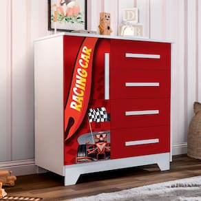 Comoda Infantil Personagens Organizadora 4 Gavetas 1 Porta - Vermelho