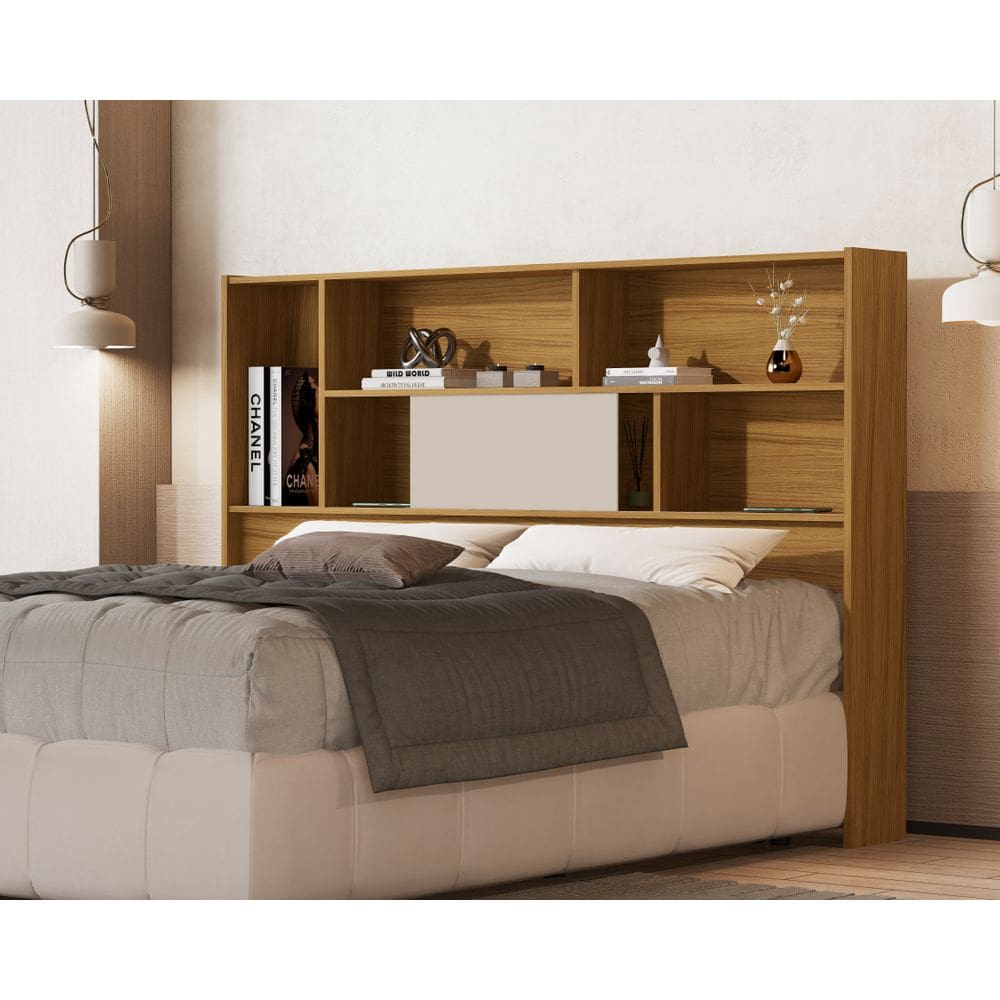 Cabeceira Olivia Para Cama Box Casal Com Prateleiras