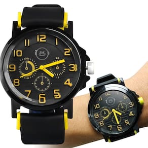 Relógio Preto Aço Inox Pulseira de Borracha Ajustável - Orizom Spaceman