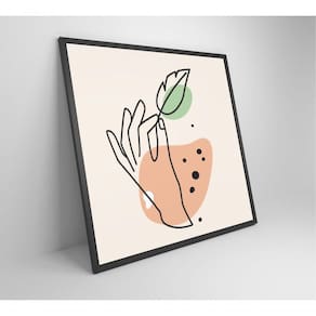 Quadro Feminino Silhueta Mão Folha Artística Contínua Medidas 80x80 Cm Impressão Vidro Acrílico