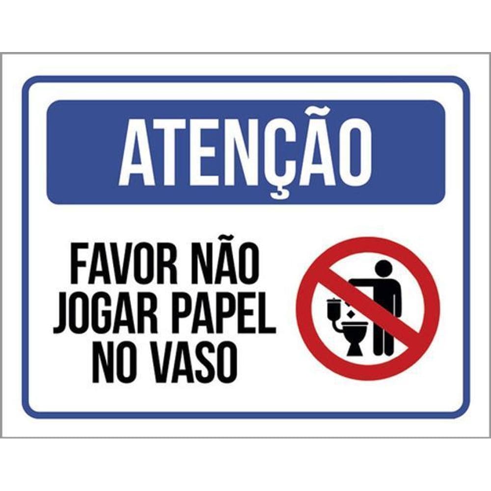 Kit 3 Placas Atenção Azul Favor Não Jogar Papel Vaso 36X46