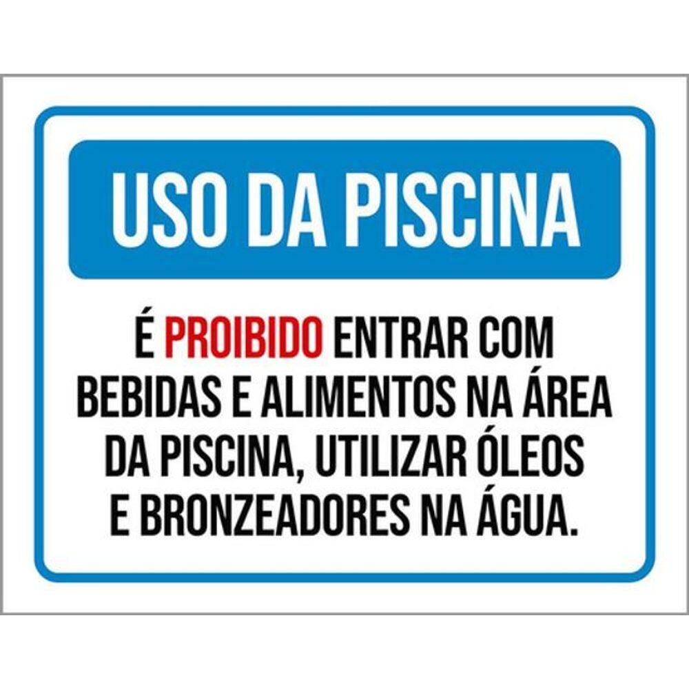 Kit 10 Placa Uso Da Piscina Entrar Com Bebidas 36X46