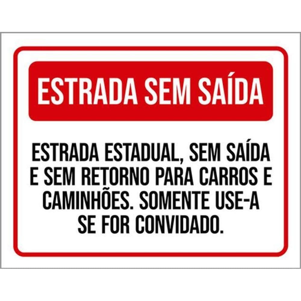 Kit 5 Placas Estrada Sem Saída 36X46