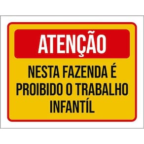 Kit 5 Placas Fazenda Proibido Trabalho Infantil 36X46