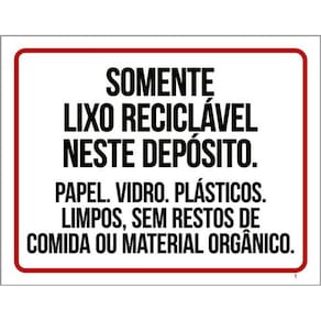 Kit 3 Placa Somente Lixo Reciclável Depósito Vidro 36X46