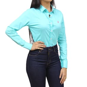 Camisa Feminina Lisa Azul Manga longa Austin 36697