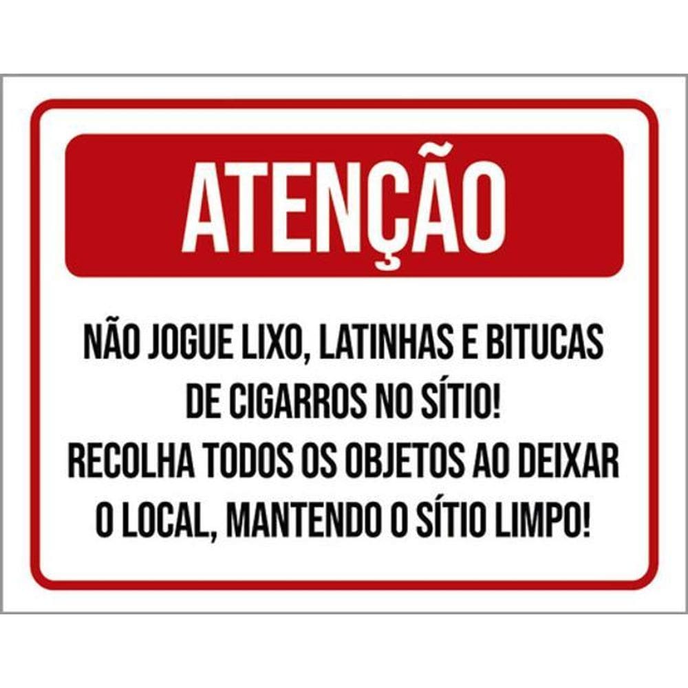 Kit 3 Placas Atenção Não Jogue Lixo Bitucas No Sítio 36X46