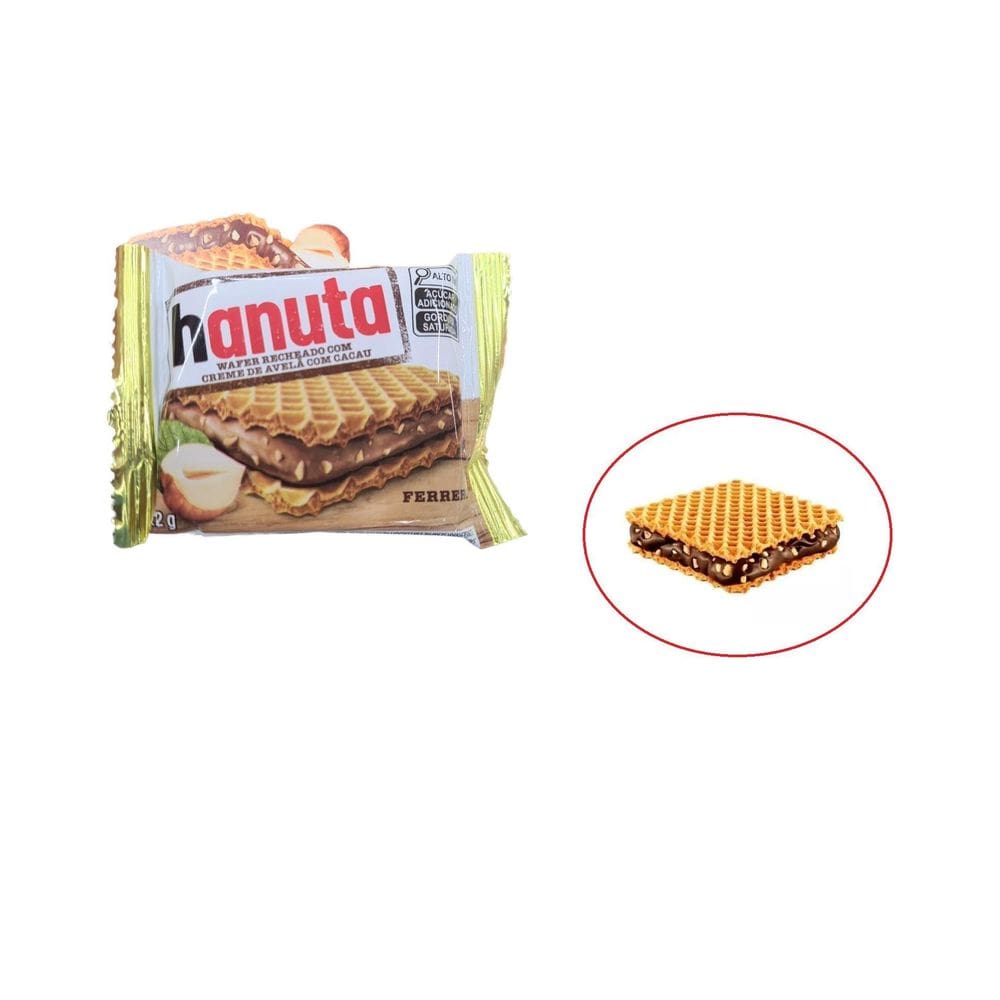 Biscoito Waffle Hanuta Ferrero 12 Unid. 22g | Avelãs e Cacau