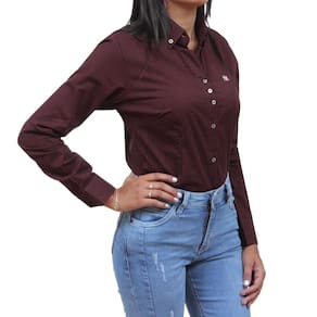 Camisa Feminina Xadrez Cowboy Winner Vinho Manga Longa 34375