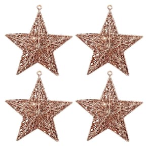 Kit 4 Estrelas Decorativas Natal Glitter Vazado Rosê Gold 18cm - Magizi