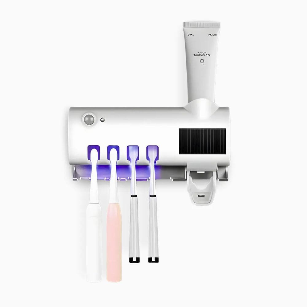 Suporte Dipenser Com Esterilizador UV Porta Escova e Pasta de Dente