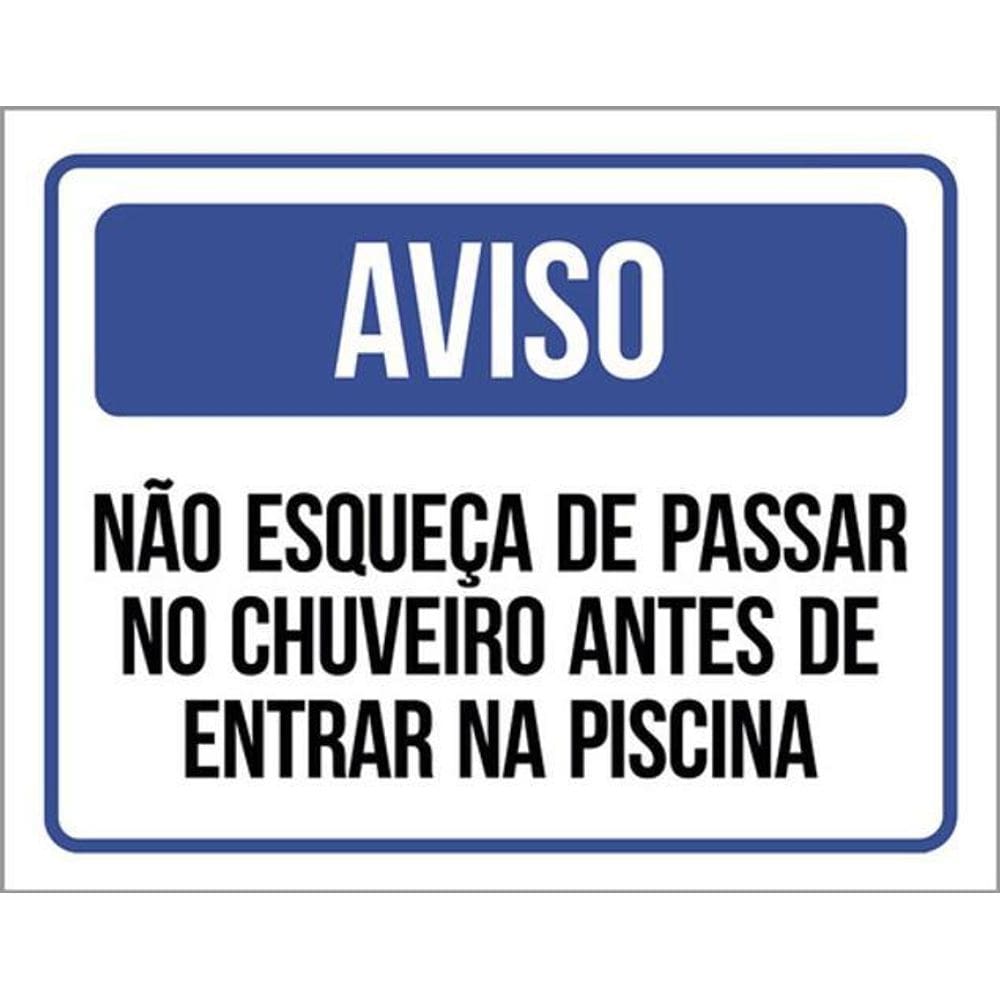 Kit 10 Placa Esqueça Chuveiro Antes Entrar Piscina 36X46